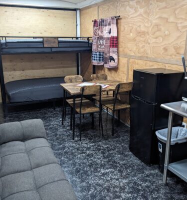 Red Trailer #3 (Sleeps 6) located in Cottonwood site #32. (Bring your own bedding. No pets, no smoking.)